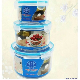 BỘ 3 HỘP ĐỰNG THỰC PHẨM TRÒN NHỰA VIỆT NHẬT BHT 6536- Nhựa Việt Nhật Chính Hãng