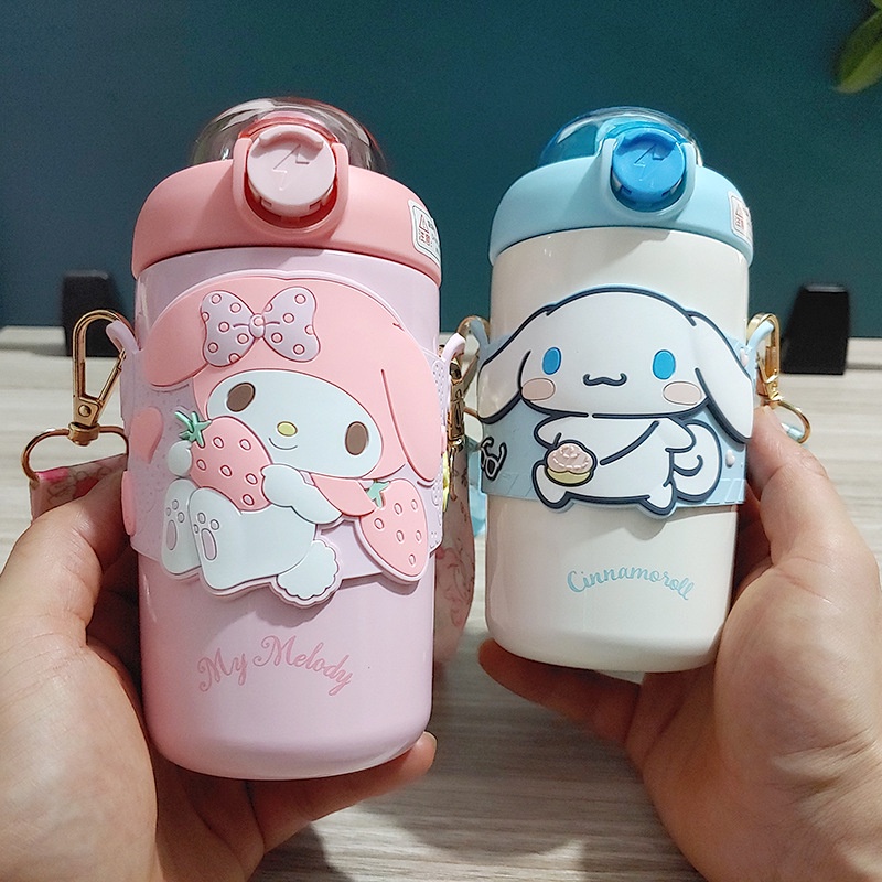 Bình Nước Giữ Nhiệt Bằng Thép Không Gỉ Có Ống Hút Họa Tiết Hoạt Hình Melody Dễ Thương Cho Bé