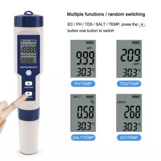 FLASH SALE-Thiết bị đo chỉ số nước EC/PH/TDS/SALT/TEMP 5 trong 1 có cảm biến thông minh cho hồ cá koi,cá cảnh,sinh hoạt