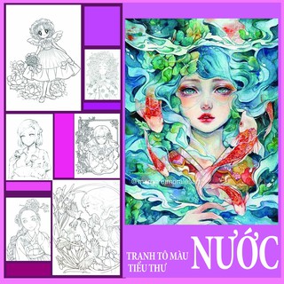Bộ Tranh Tô Màu Nước Dạ Dáp Chủ đề Tiểu Thư Manga khổ a4 chất giấy dày sần Được chọn hình