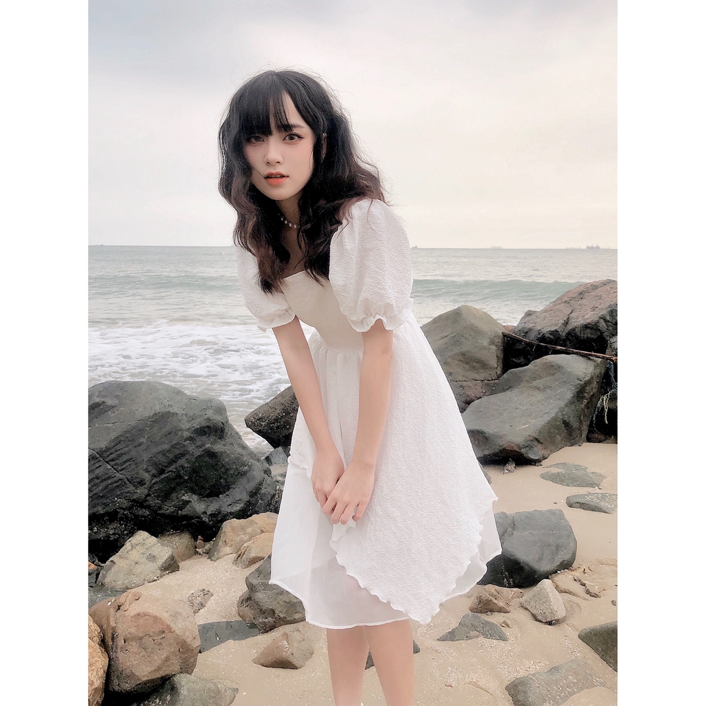 [Mã SKAMSALEP6 giảm 10% tối đa 100K đơn 150K] xavia dress_ đầm tay nhún xoè 2 tầng lượn sóng | BigBuy360 - bigbuy360.vn