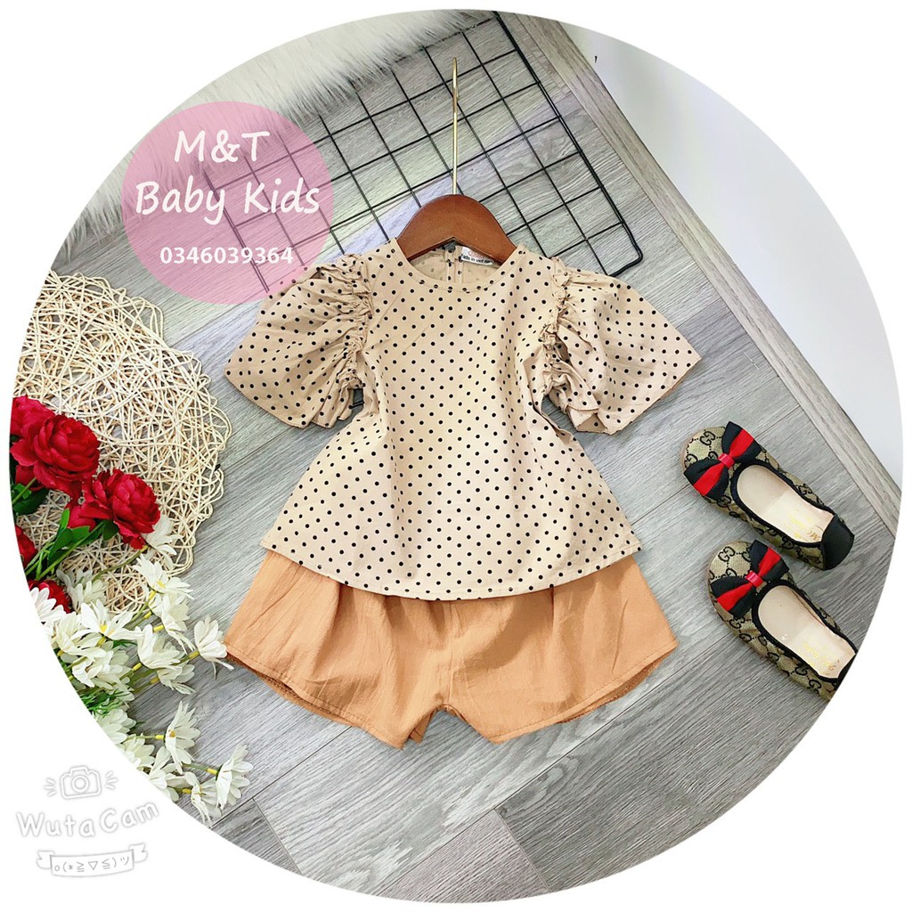 Bộ đũi chấm bi tay bồng cánh tiên cho bé gái