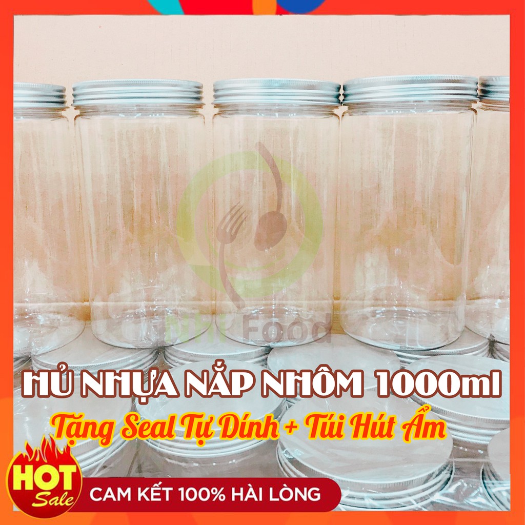 Hủ Nhựa Pet Nắp Nhôm 1000ml Cao Cấp, Tặng Kèm Seal Tự Dính, Túi Hút Ẩm