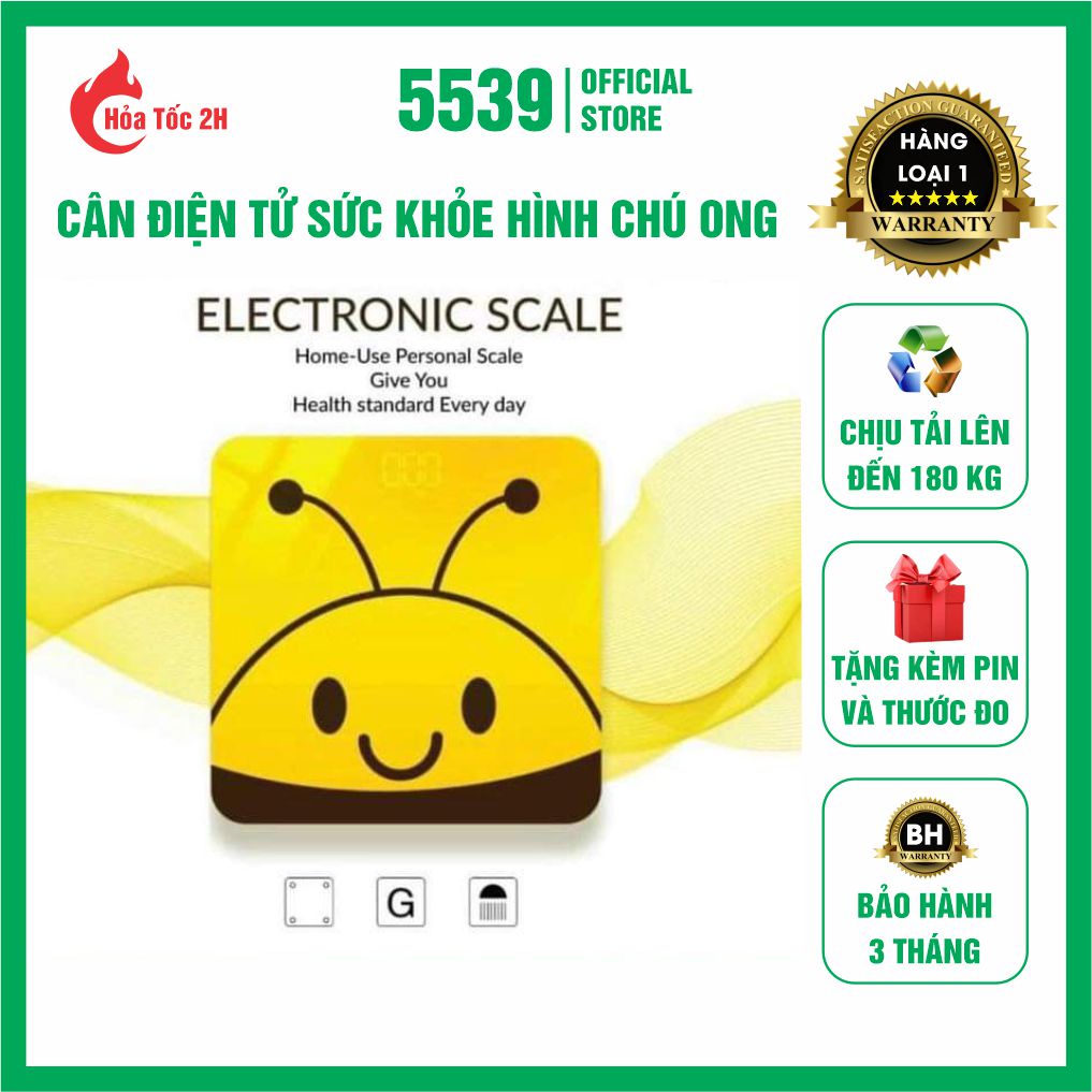 Cân điện tử sức khỏe, cân sức khỏe hình ong mặt kính cường lực chịu tải lên đến 180 kg tặng kèm pin 3A - Shop 5539