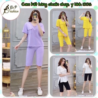 Bộ Đồ Nữ Thun Cotton Cao Cấp Quần Lửng Áo Cổ Tim Ngắn Tay Xẻ Tà Cá Tính Mẫu Mới 2020- Hàng Có Sẵn