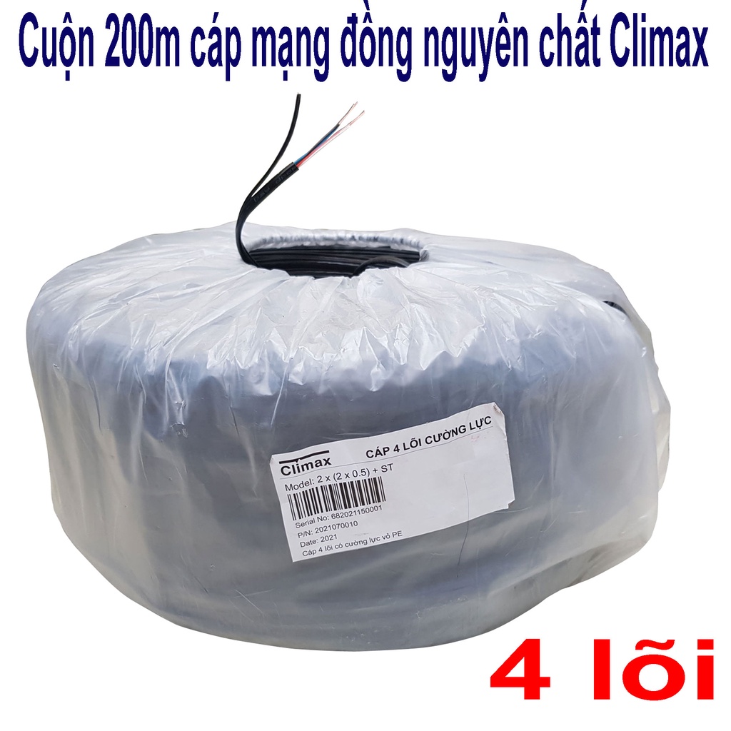 Cuộn 200m cáp mạng, cáp camera 4 lõi đồng nguyên chất có cáp treo dây - cáp lan ngoài trời, dây mạng ngoài trời