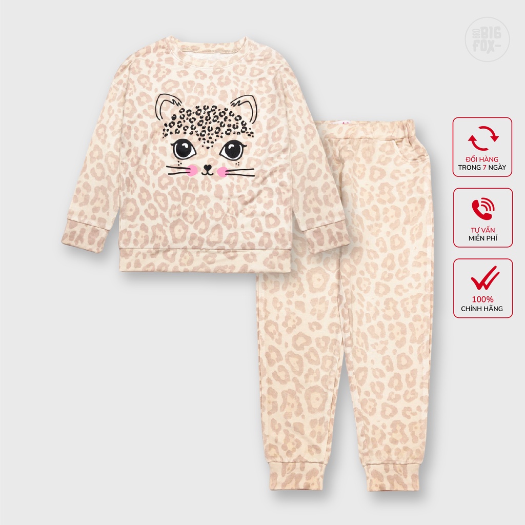 Bộ thu đông bé gái Bigfox Miss Meow size đại, Bộ nỉ bé gái họa tiết báo dễ thương dài tay size trẻ em 3,4,5,...11 tuổi