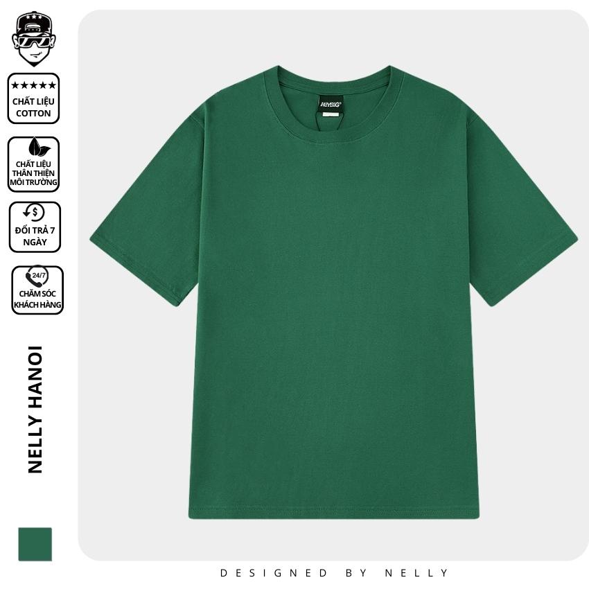Áo thun tay lỡ NELLY phông Unisex nam nữ oversize form rộng xanh lá đậm