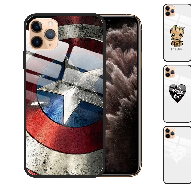 Ốp Điện Thoại Kính Cường Lực In Hình Captain America Cho Iphone 12 11 Pro Max Xs Xr X 8 7 Plus Iphone Se 2020 6s