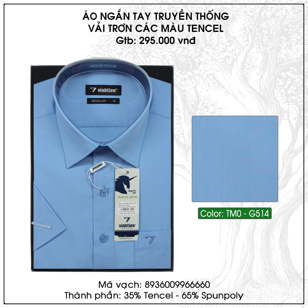 Áo Sơ Mi Ngắn Tay Màu Tencel-Spun Regular Fit 295 Vĩnh Tiến - Vạt Bầu - VM6-G514
