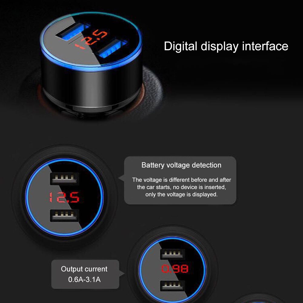 New3.1a kép USB Car Charger với LED hiển thị phổ điện thoại di động Bộ sạc cho xe sạc Adapter cloud1