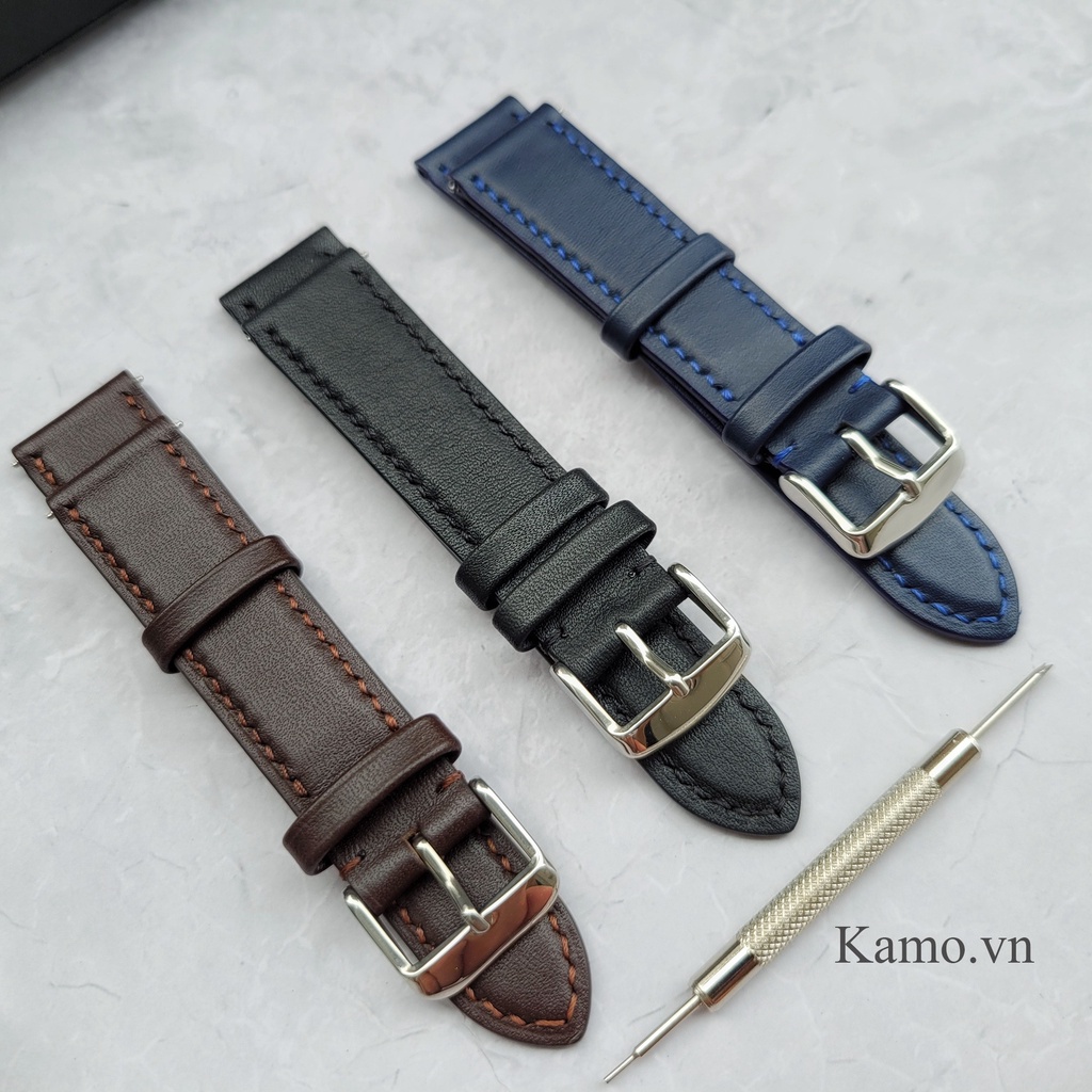Dây đồng hồ da bò thật handmade - Khâu tay thủ công, dây da đồng hồ nam nữ size 22mm 20mm 18mm, quai đeo đồng hồ da bò