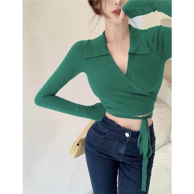 Áo len cổ chữ V màu trơn thanh lịch cho nữ