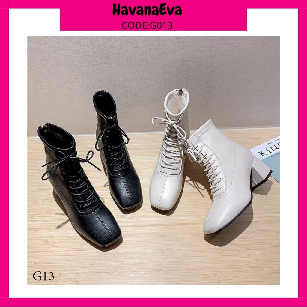 Bốt (boot) da mũi vuông cao gót, cổ ngắn mẫu mới nhất G13 | BigBuy360 - bigbuy360.vn