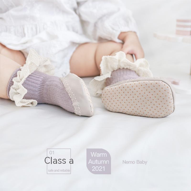 Giày Vớ cotton Đế Mềm Chống Rơi Phối Ren Kiểu Công Chúa Dễ Thương Dành Cho Trẻ Em Mới Biết Đi 2023