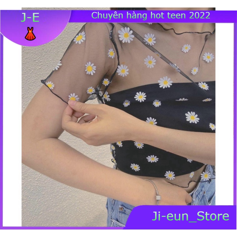 SET 2 MÓN CROPTOP HOA CÚC LƯỚI ❤️ SET ÁO TUBE QUÂY MIX ÁO REN LƯỚI CHIFON HOA CÚC ĐEN TRẮNG - Ji-eun_Store