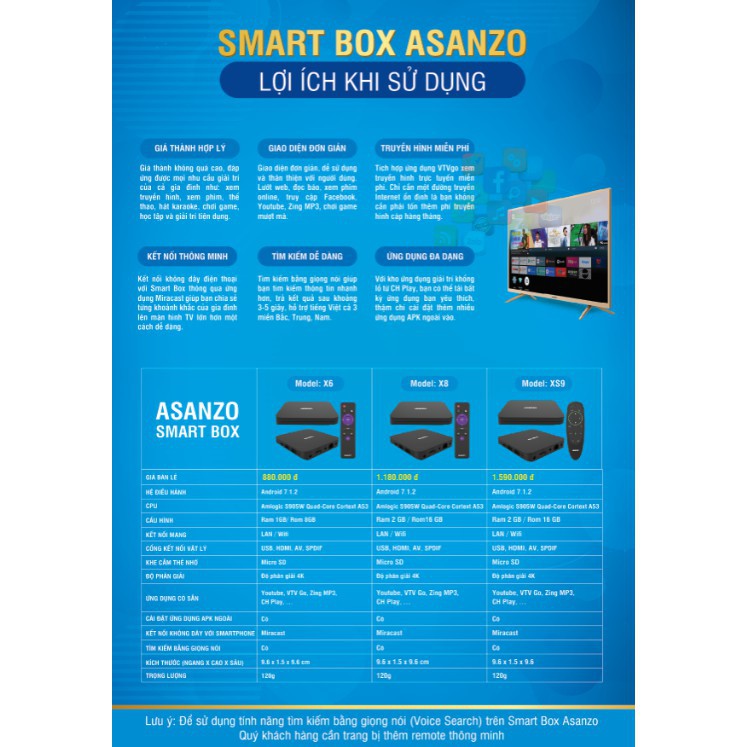 Android smart Tivi Box 4K Asanzo X6 Chính hãng
