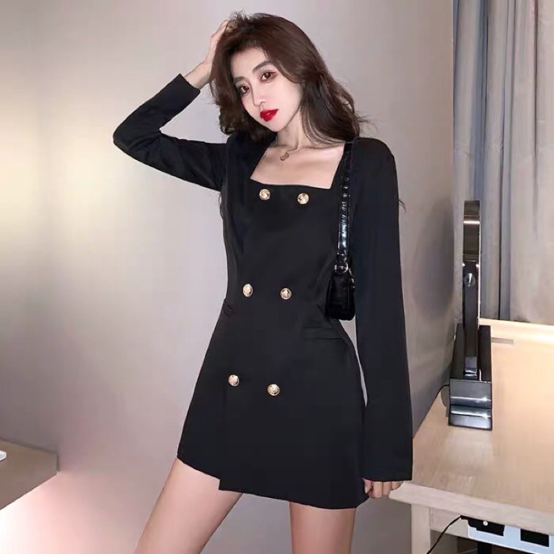 Đầm cổ vuông dài tat sang chảnh kèm belt