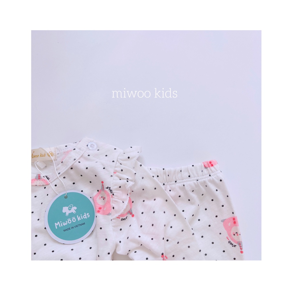 [8-20kg] Bộ Dài Tay Cotton Bozip Miwoo Kids Cho Bé Gái In Họa Tiết Xinh Xắn