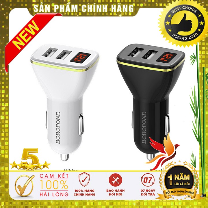 Cóc sạc xe hơi BOROFONE BZ11 (02 cổng USB, Có LCD)