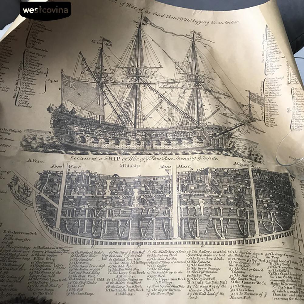 Poster hình tàu chiến cổ xưa trang trí quán cà phê