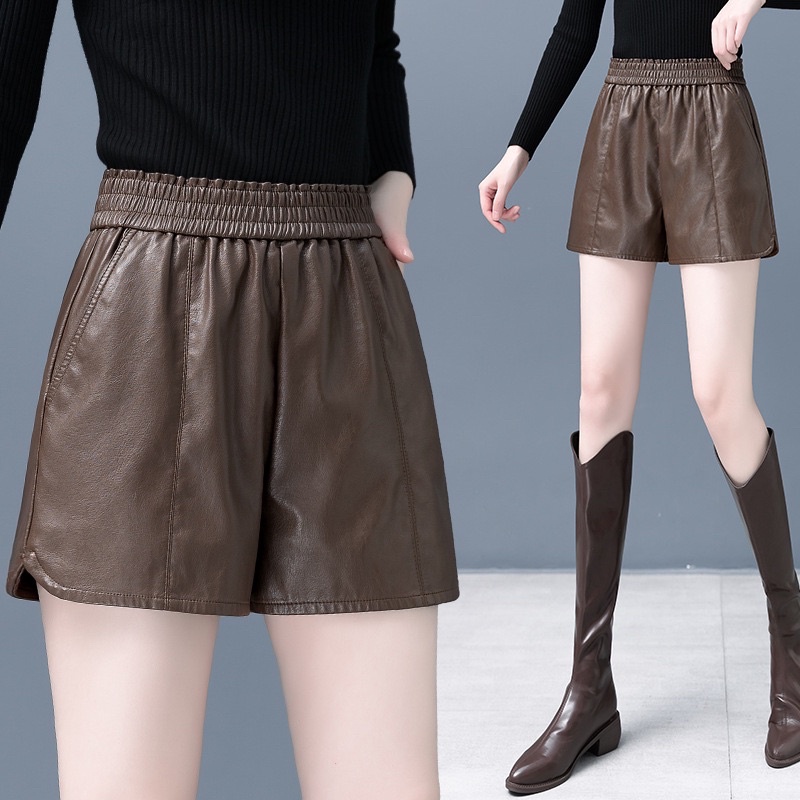Quần short da/ quần đùi da/ quần sooc da nữ trơn chất xịn lưng thun co giãn xẻ đùi CÓ TÚI 2 màu