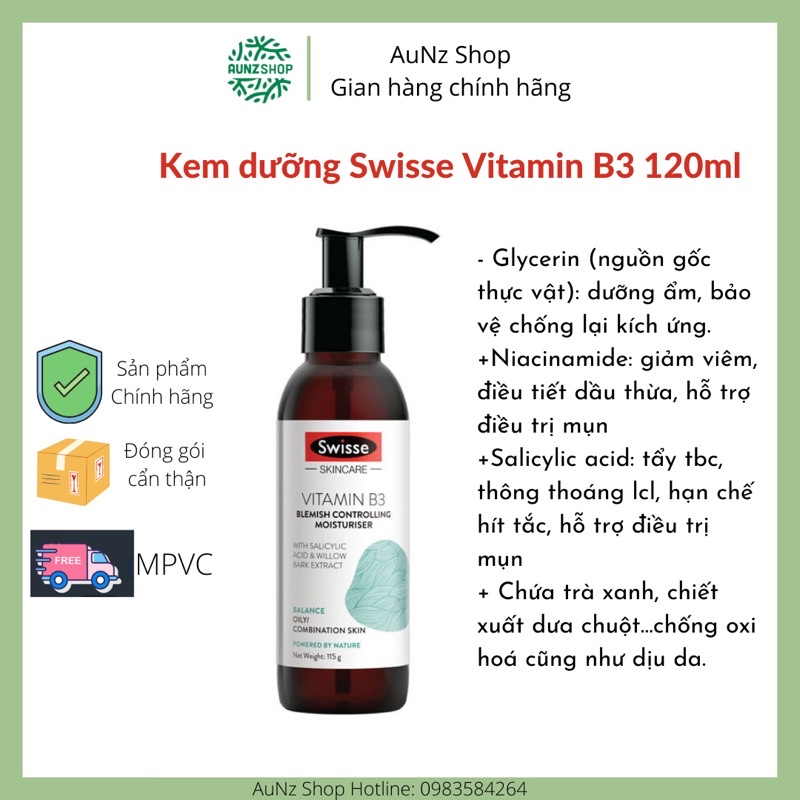 Kem dưỡng ẩm Swisse B3 120ml