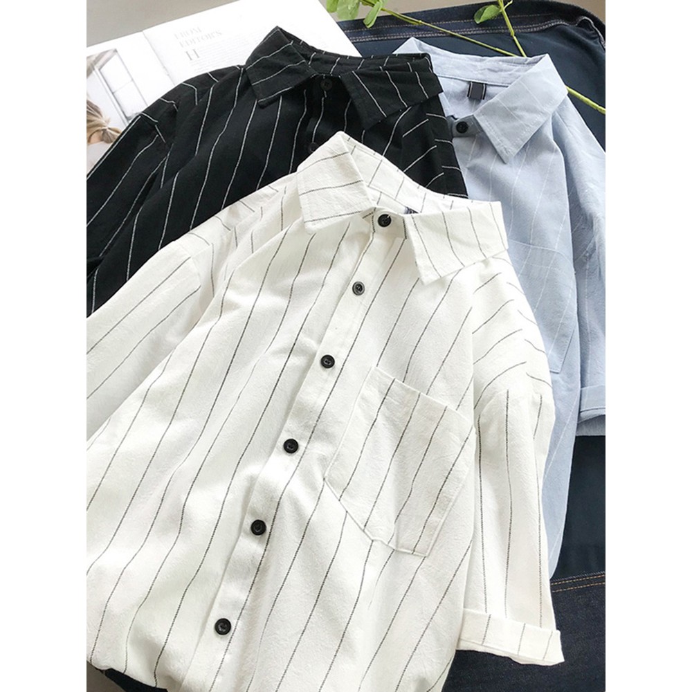 [ ORDER ] Áo sơ mi ulzzang tay lỡ sọc dọc