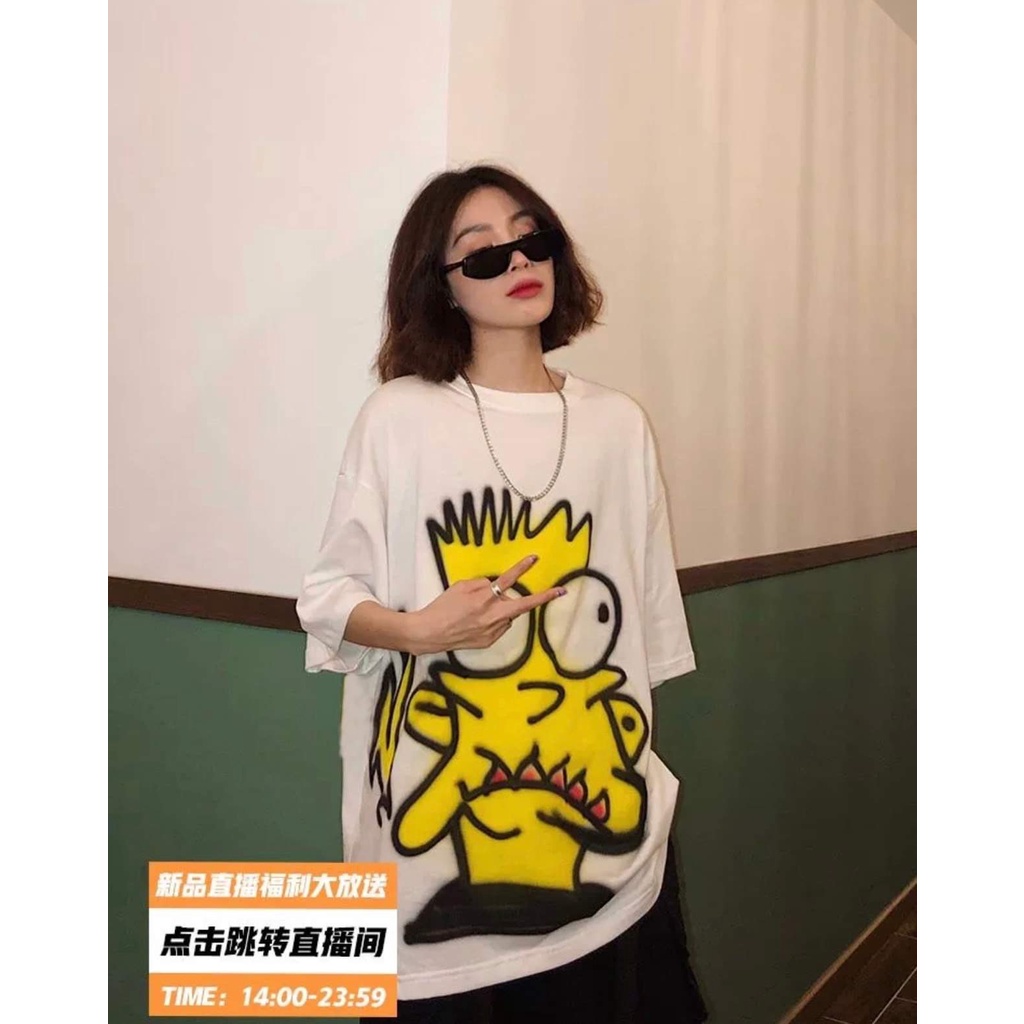 Set Đồ Bộ Nữ áo thun trắng in hình simson Kèm Quần đùi đen