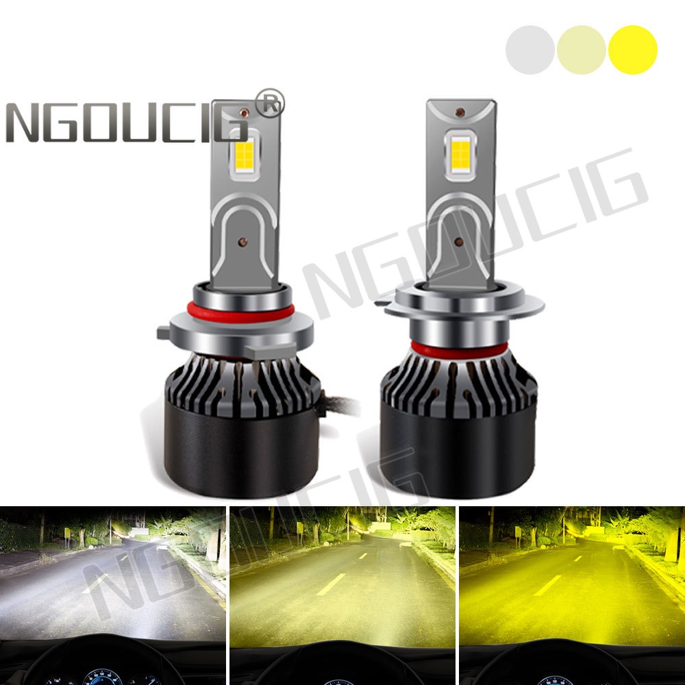 1 Cặp Đèn Pha LED 3 Màu Siêu Sáng H1 H4 H7 H8 9005 9006 9012 12V 24V Chuyên Dụng Cho Xe Hơi