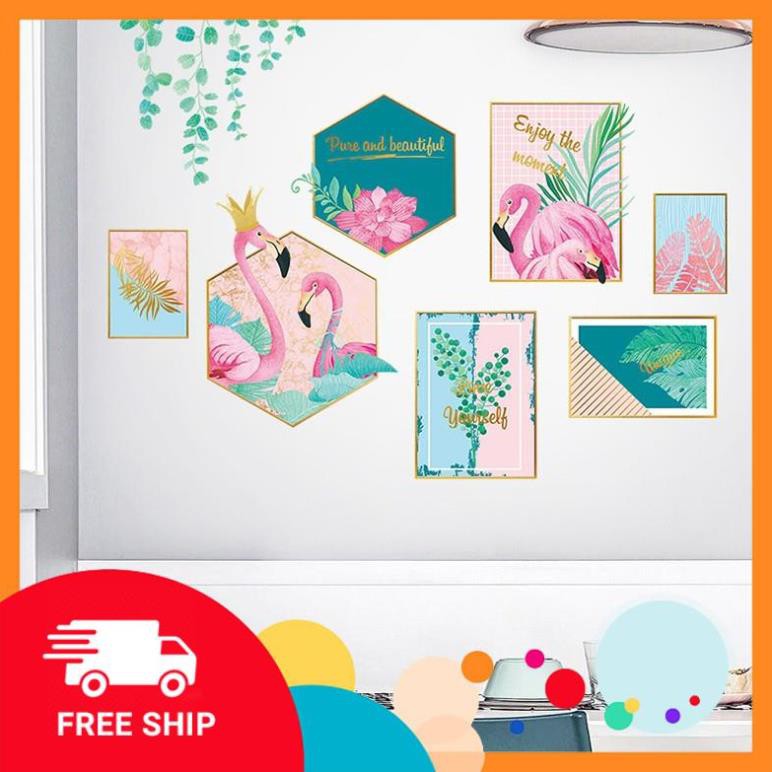 ⚡️𝗙𝗥𝗘𝗘𝗦𝗛𝗜𝗣⚡️ Decal dán tường Combo hạc hồng và khung ảnh