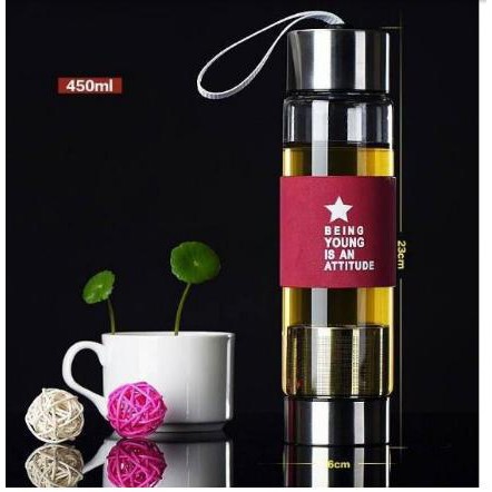 Bình pha trà mini 450ml tiện dụng chất liệu thủy tinh dầy dặn