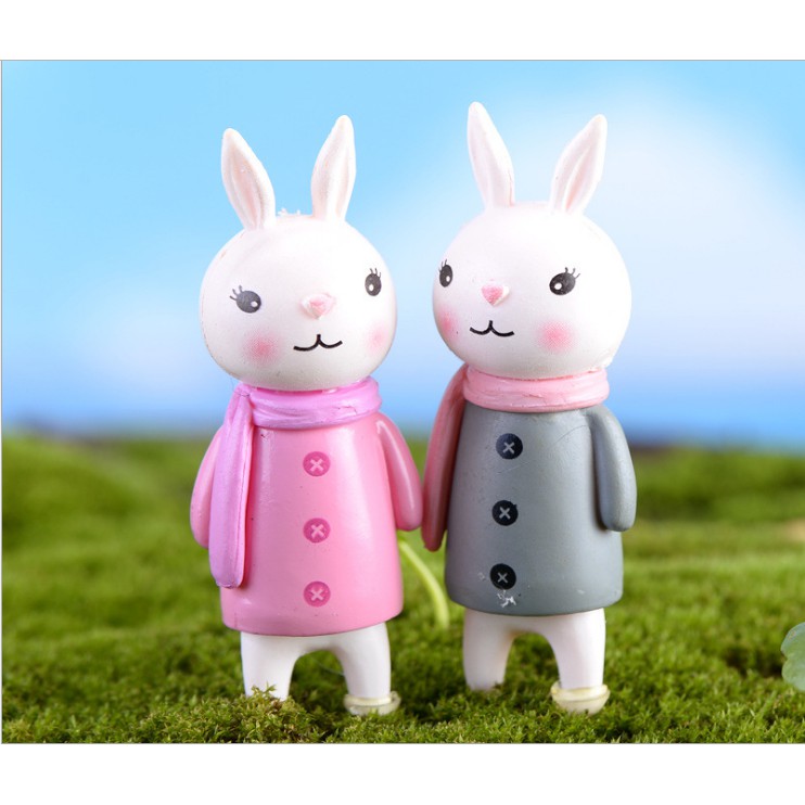 Combo 4 thỏ Line đeo khăn để trang trí tiểu cảnh, bonsai