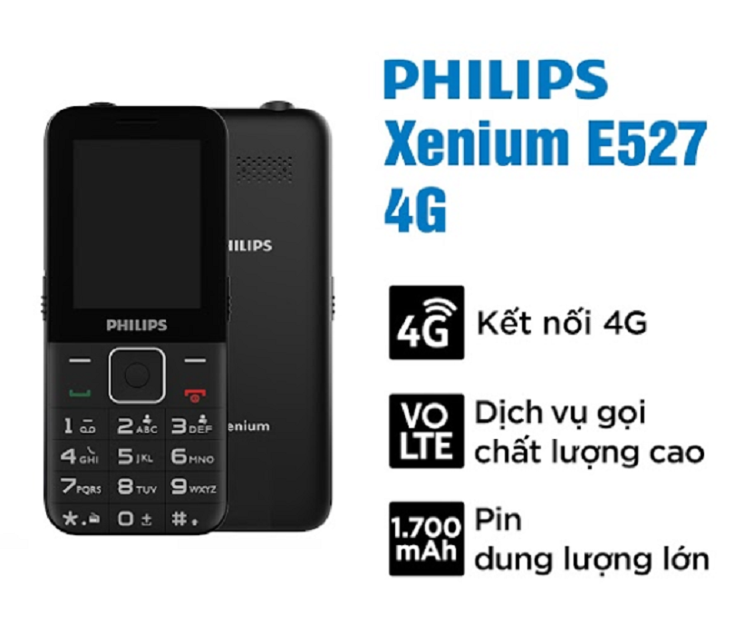 Điện thoại Philips FDD (4G) Xenium E527 Màu đen - Hàng Chính Hãng