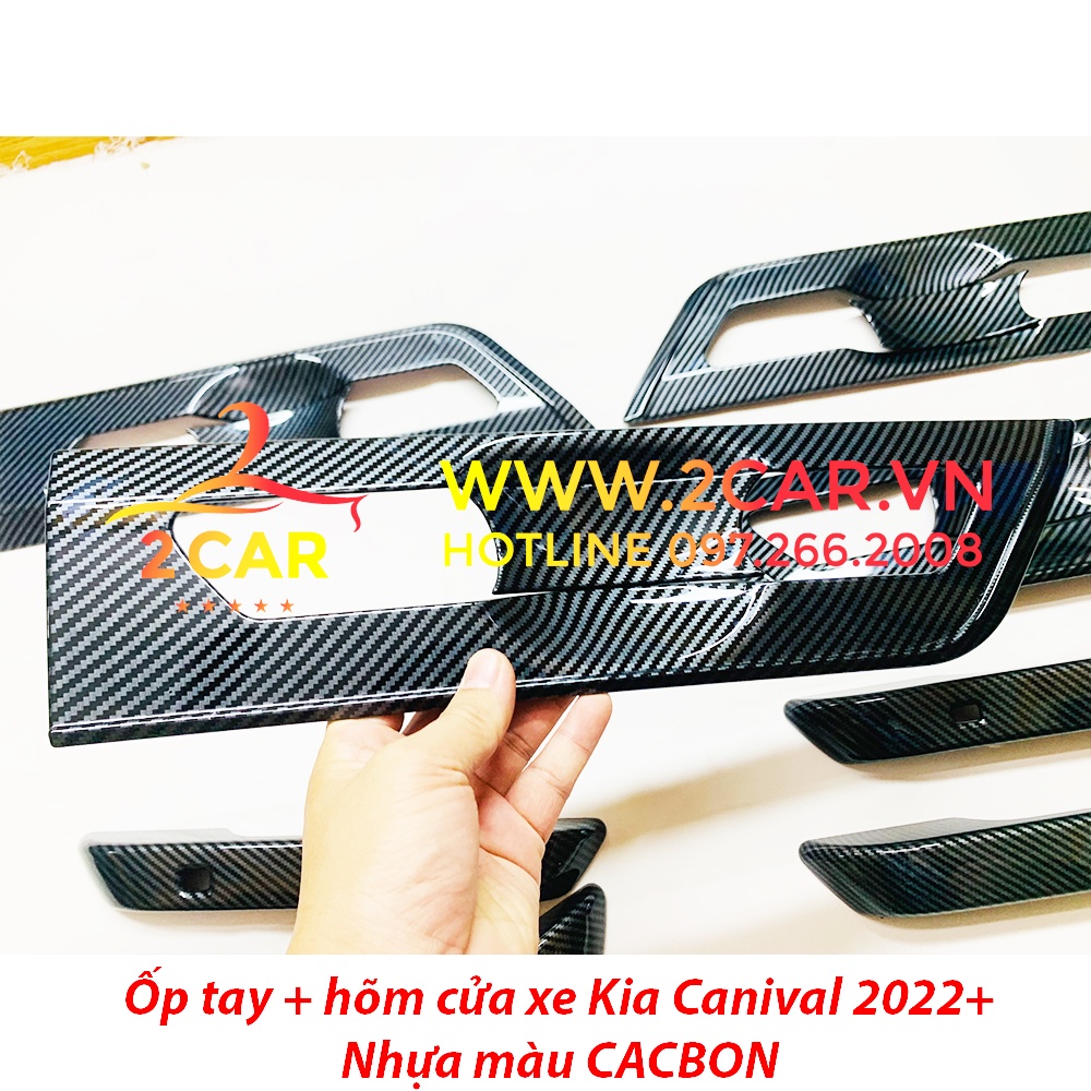 Ốp tay nắm cửa, hõm cửa, chén cửa CARBON xe Kia Carnival 2021- 2022 nhựa vân CACBON cao cấp
