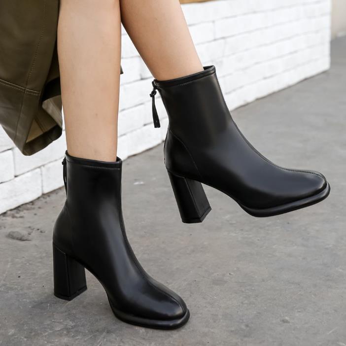 Giày Boot Cao Gót Mũi Vuông Thiết Kế Mới Thời Trang Mùa Thu Đông Dành Cho Nữ