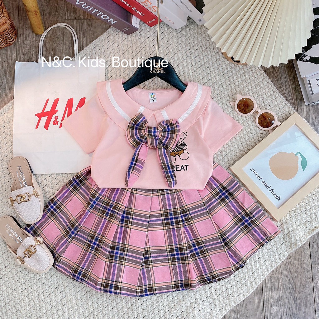 Váy bé gái, Set chân váy thủy thủ + áo cotton, cho bé từ 8-22kg - Richkid123