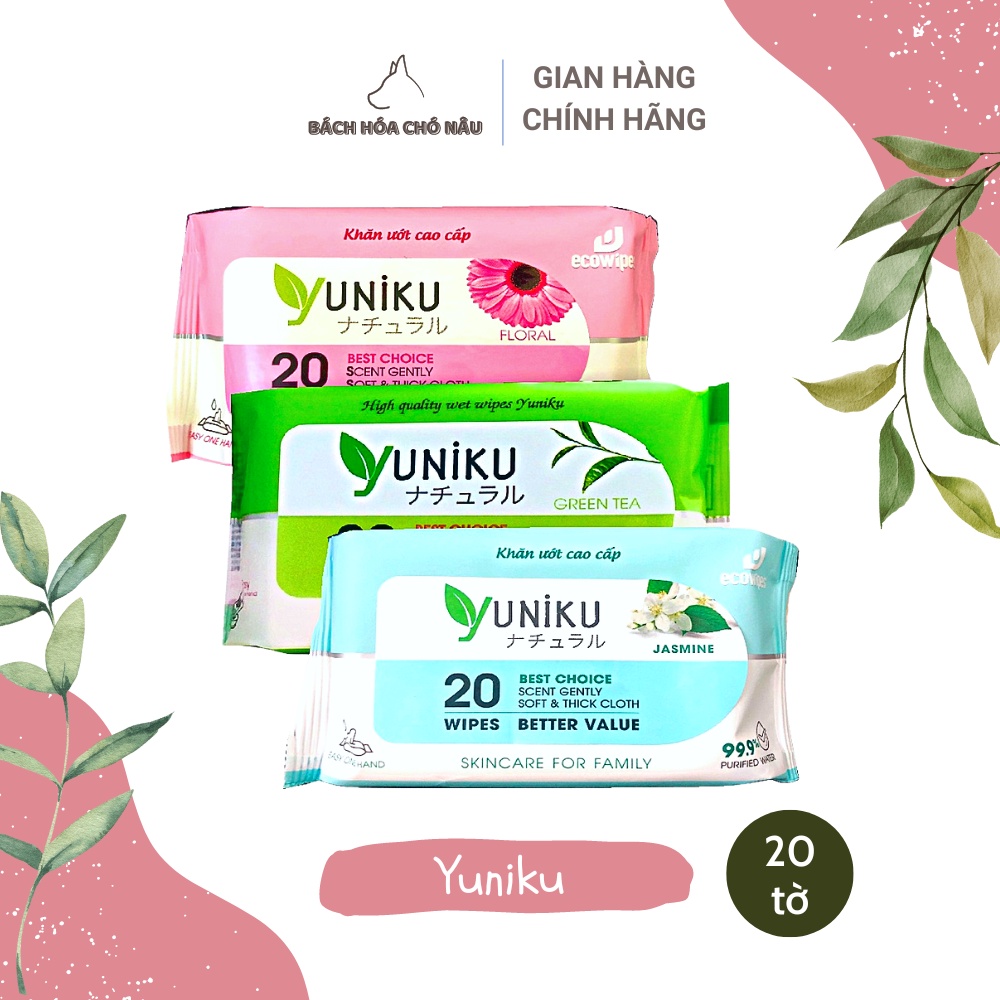 Khăn Ướt Yuniku Nhật Bản Siêu Thơm, Dịu Nhẹ Mềm Mại Trên Da 20 Tờ/ Gói [Hàng Mới Chính Hãng]