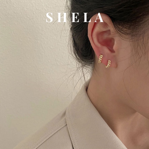 Khuyên tai móc xích chuôi bạc KT14 Shela.accessories bông tai nữ phong cách Hàn Quốc