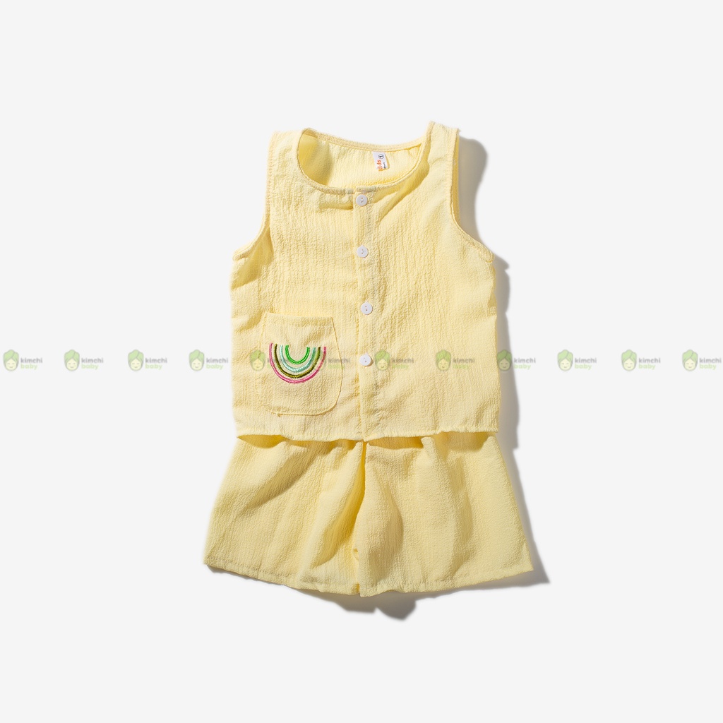 Set Bộ Sát Nách Cho Bé Vải Đũi Xốp Túi Trước Cầu Vồng, Bộ Đồ 3 Lỗ Cho Bé Mặc Đi Chơi CK16