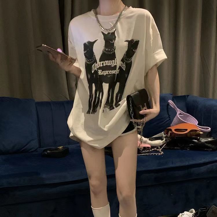 ☎☽Áo Thun 100% Cotton Nguyên Chất Tay Ngắn In Hình Phong Cách Retro Hàn Quốc 2022 Cho Nữ