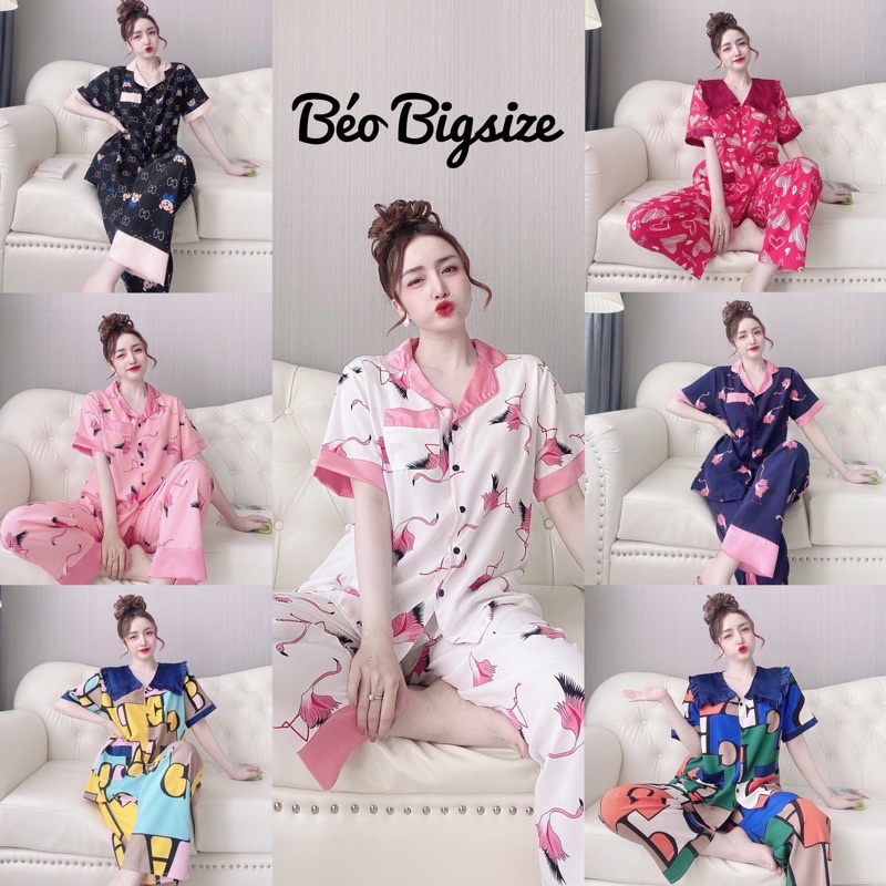 Đồ Bộ Pyjama Bigsize -Béo Bigsize Tay ngănBigsize Cao Cấp Kiểu Dáng Đẹp Vải Satin Lạnh Mặc Cực Thích