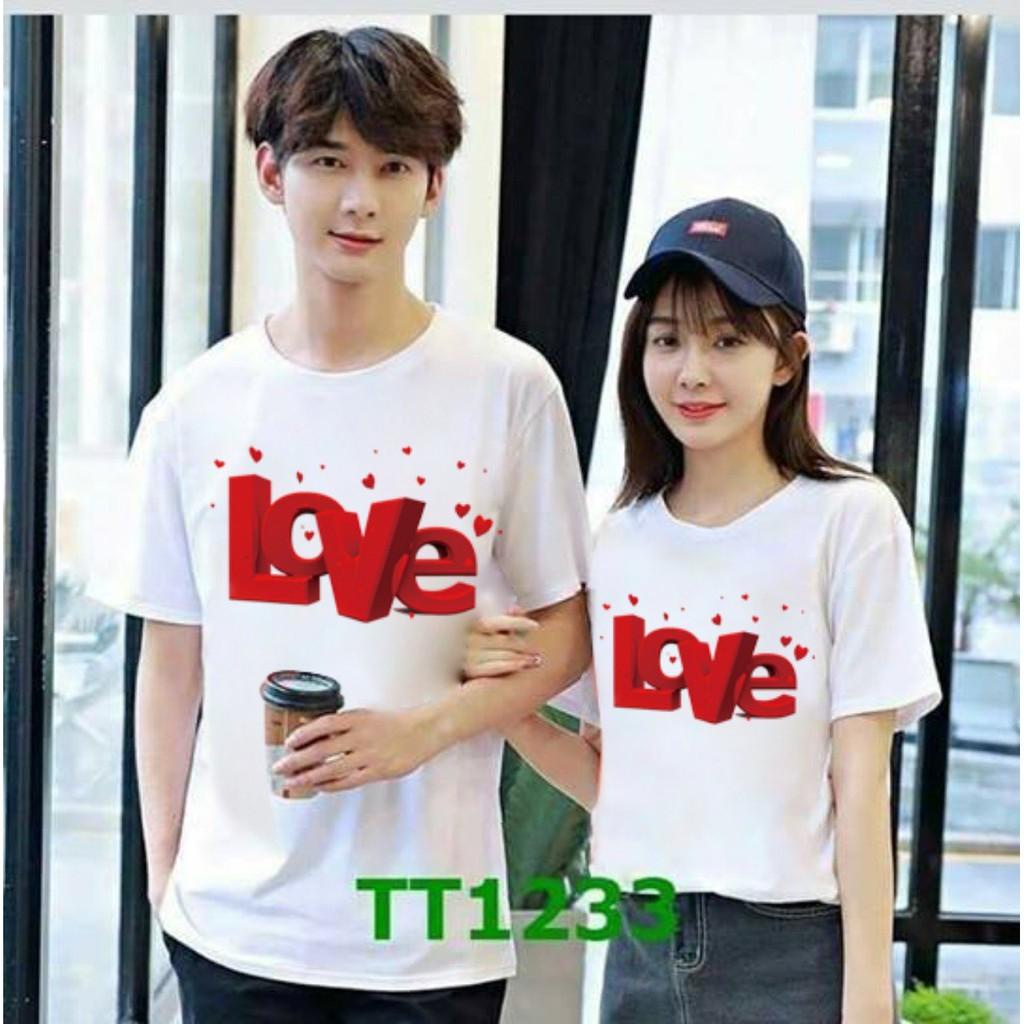 Áo Thun Cặp Đôi Tình Yêu Unisex Ngắn Tay In 3D Chữ LOVE LOVE , Vải Cotton Mềm Mịn Thoáng Mát