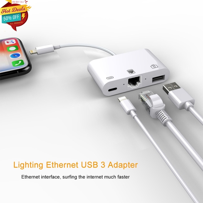 Bộ Chuyển Đổi Tốc Độ Cao Sang RJ45 Ethernet LAN Có Dây Cho iPhone/iPad Với Đầu Đọc USB 3 Camera