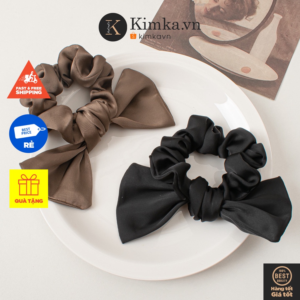 (0705) Chun Buộc Tóc Scrunchies Nơ Liền Lụa Cổ Điển