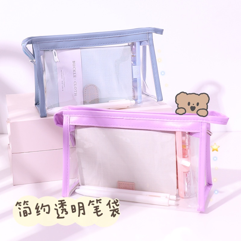 Peach waterproof transparent large-capacity pencilcase ins style school students stationery pencil bag