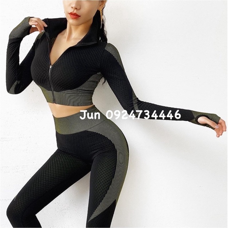 Set bộ tay dài dây kéo gym yoga chạy bộ thể thao tập gym yoga