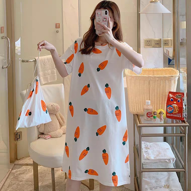 VÁY NGỦ MẶC NHÀ HỌA TIẾT CÀ RỐT - VÁY NGỦ IN HÌNH MICKEY - TRÁI TIM HỒNG CUTE