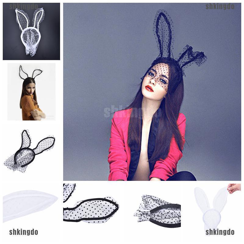 Cài Tóc Mặt Nạ Ren Bob Phối Lưới Tai Thỏ Quyến Rũ Cho Nữ