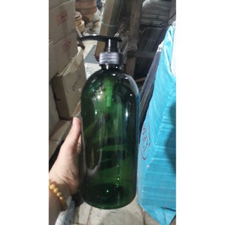 Combo 10 chai pet xanh rêu 1000ml vòi nhấn